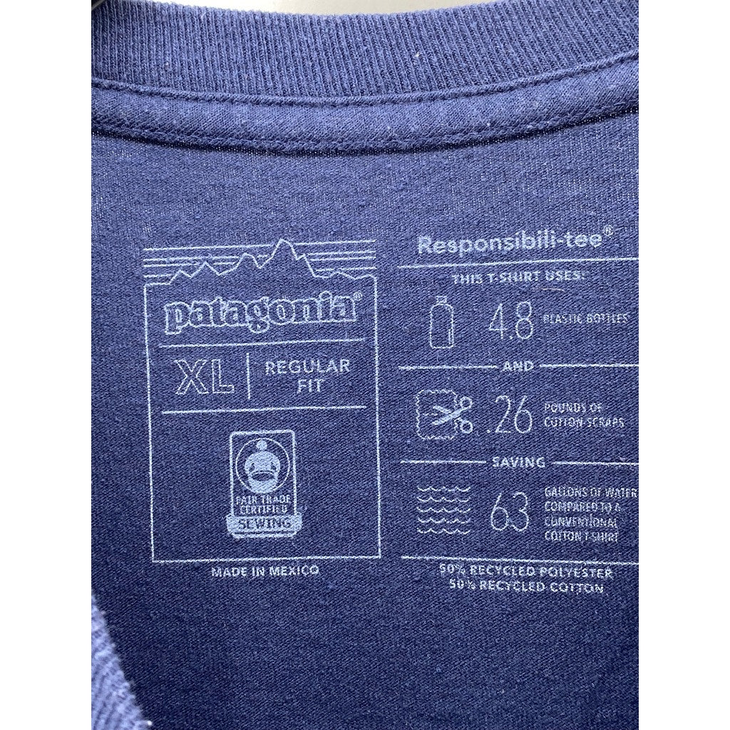 PATAGONIA Men's Navy Logo Crewneck Regular-Fit Casual Responsibili-Tee SZ XL