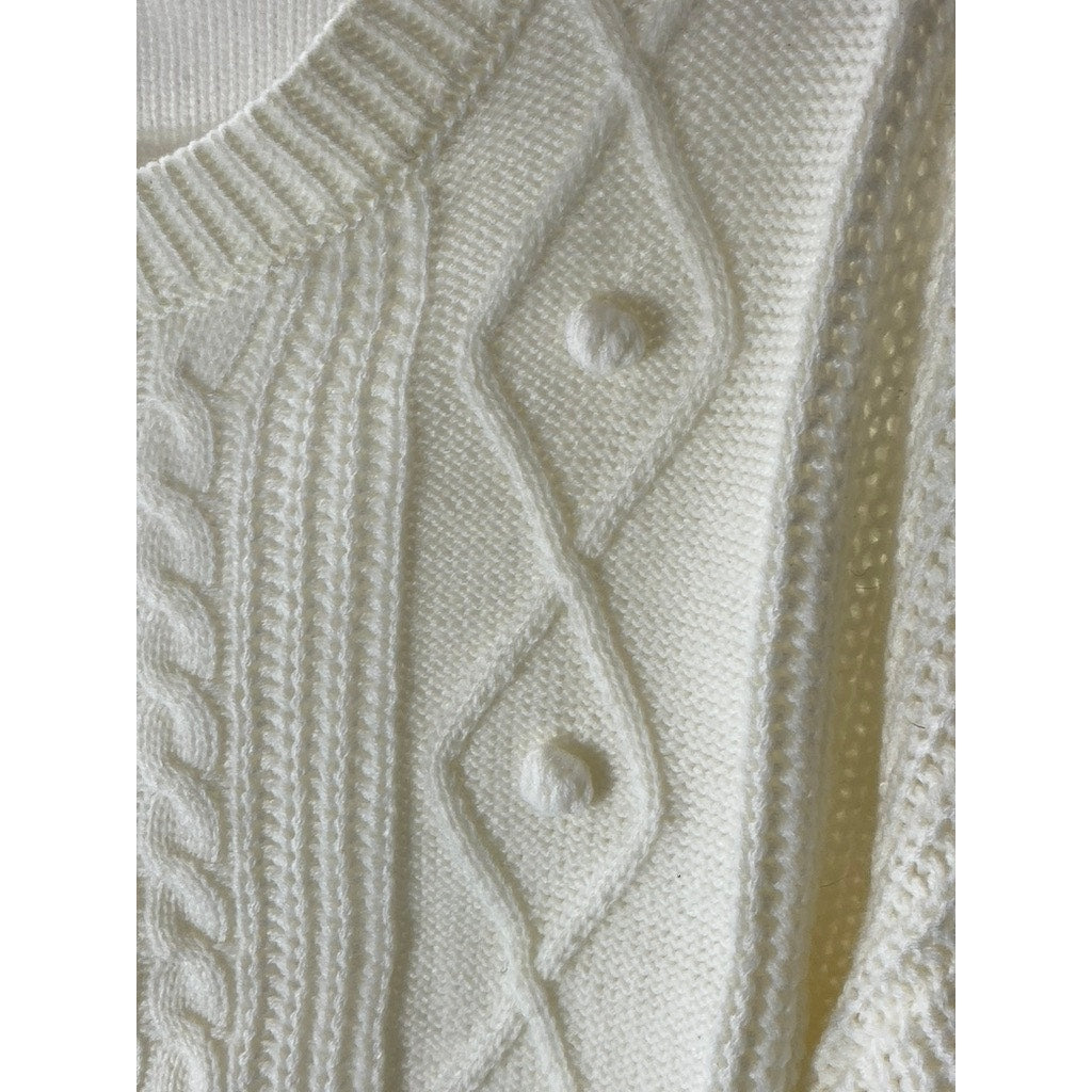 ALMOST FAMOUS Women’s Cream Cable Knit Crewneck Long Sleeve Sweater SZ L