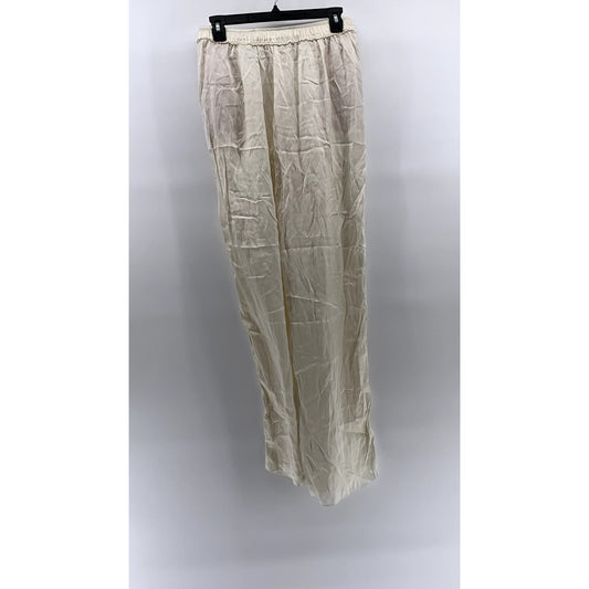 ZARA Women's Off-White Silk Drawstring Relaxed Fit Pull-On Pajama Pants SZ M