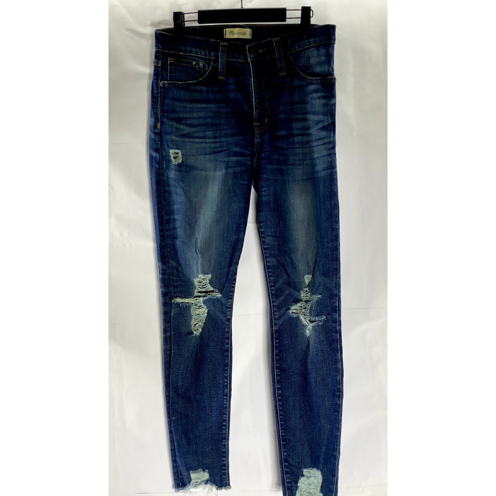 MADEWELL Women's Dark Blue Distressed 9" High-Rise Skinny Denim Jean SZ 28