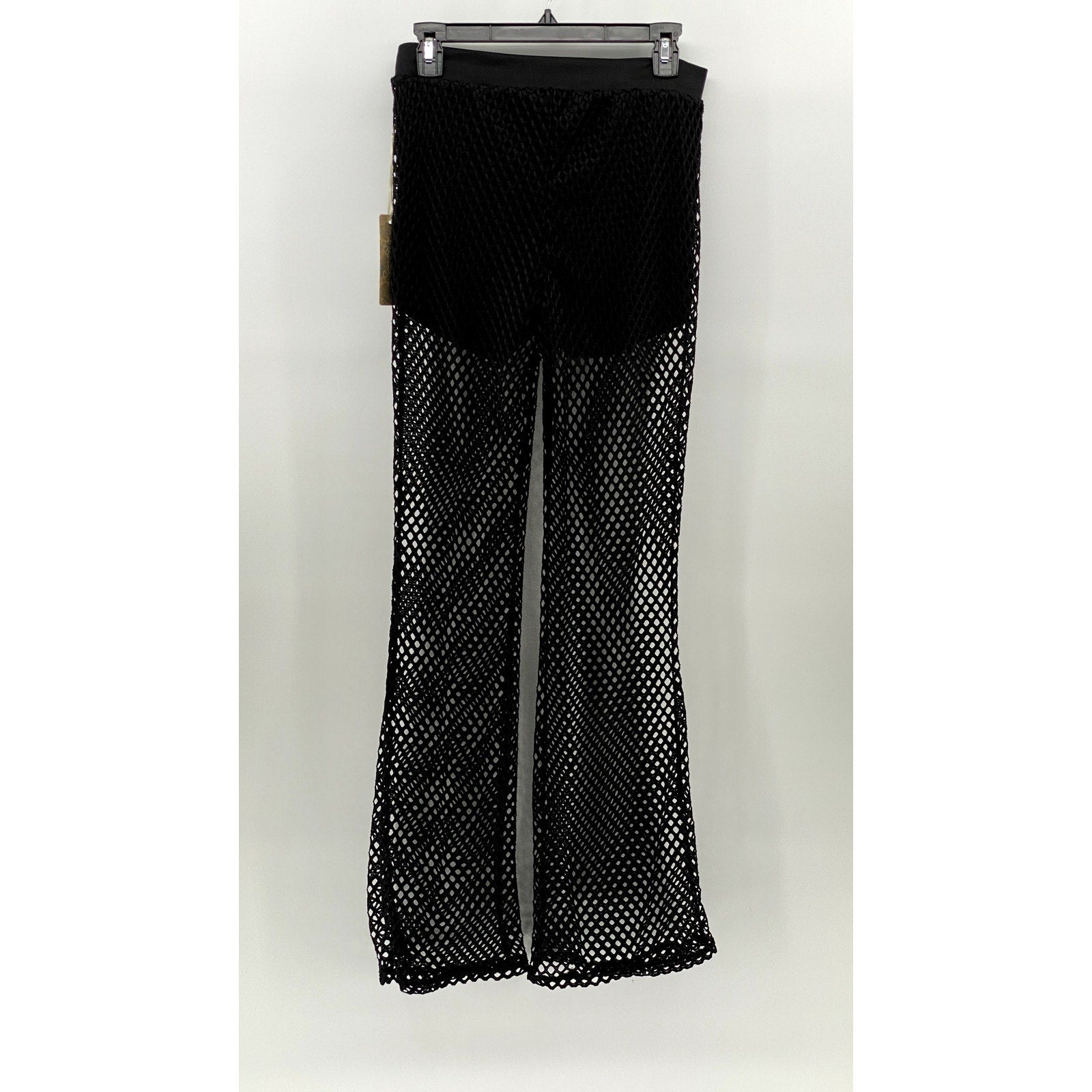 IRIS Women's Black Diamond Mesh Lined Pull-On Elastic Waist Wide-Leg Pant SZ M