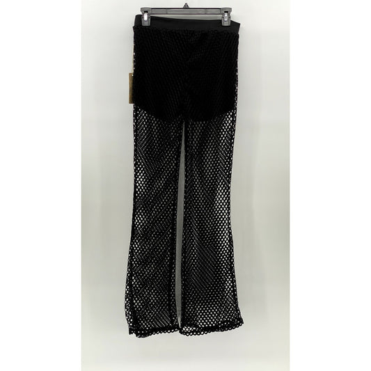 IRIS Women's Black Diamond Mesh Lined Pull-On Elastic Waist Wide-Leg Pant SZ M