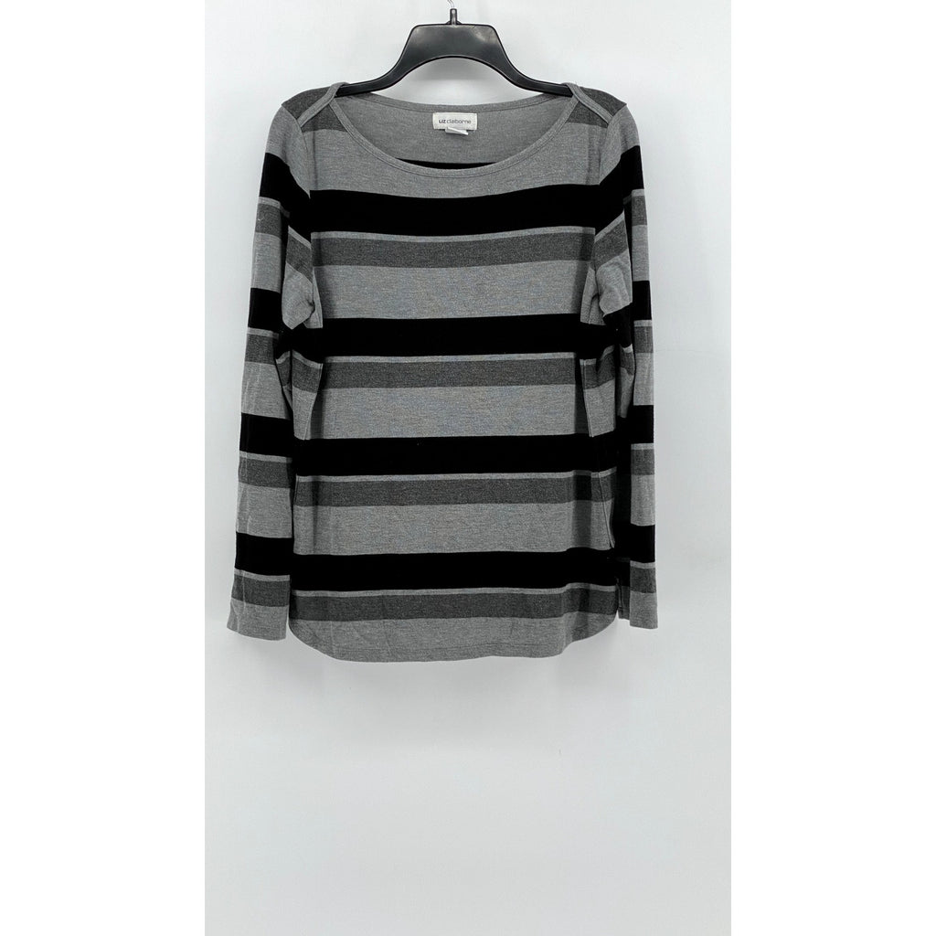 LIZ CLAIBORNE Women's Gray-Black Striped Boat-Neck Top SZ XL