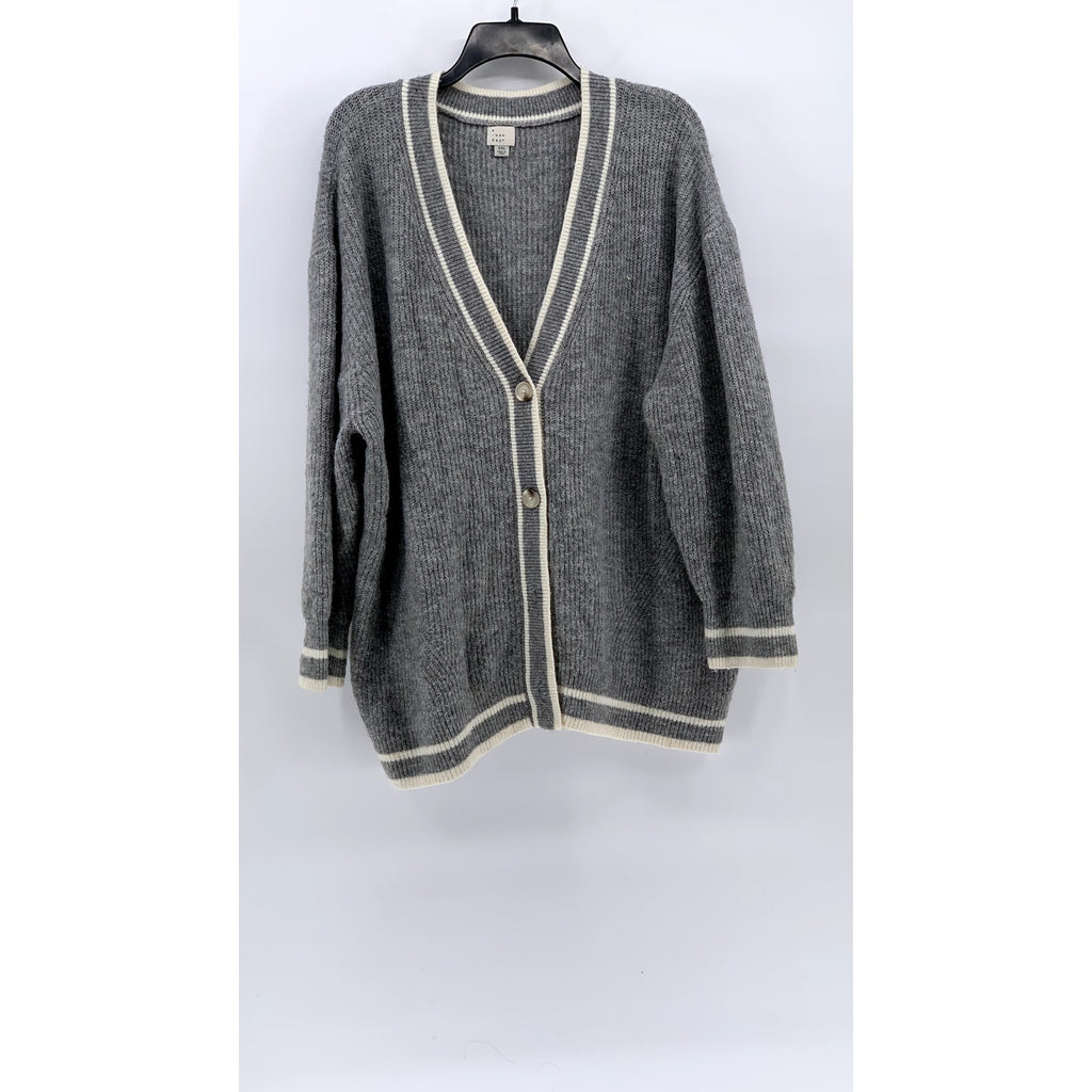 A NEW DAY Women's Gray Ribbed V-Neck Button-Up Oversized Cardigan SZ 2XL