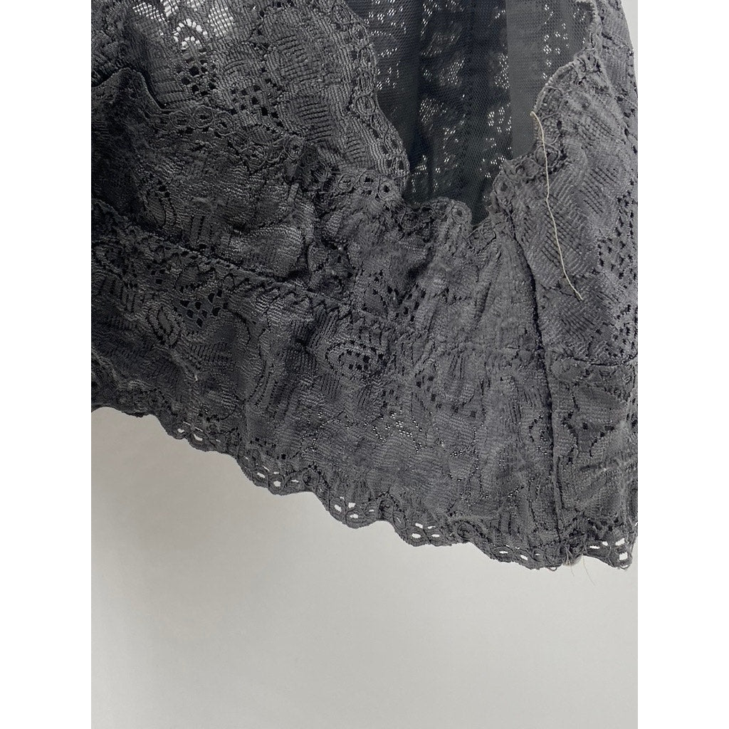 FELINA Lingerie Women's Charcoal Lace-Mesh Racerback V-Neck Bralette SZ M