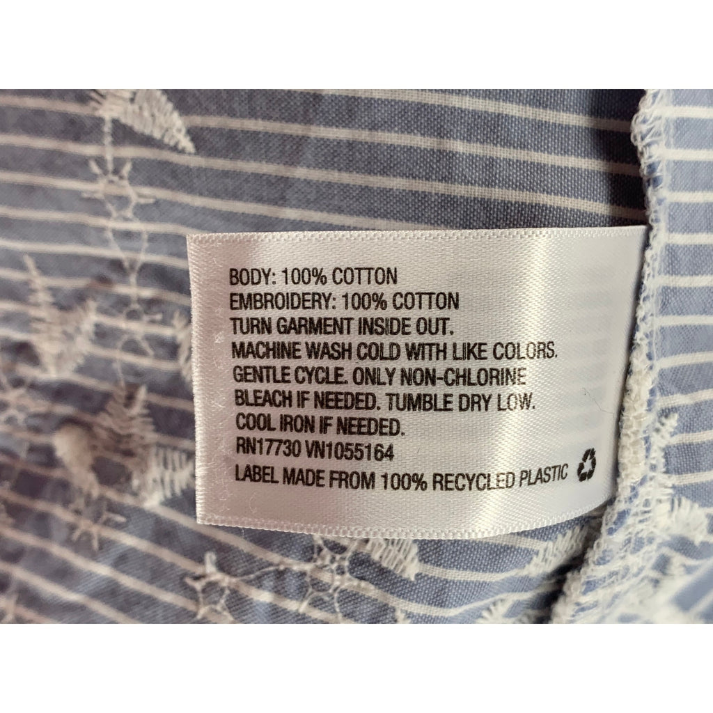 A NEW DAY Women's Blue-White Striped Surplice Embroidered Elbow Sleeve Dress SZS