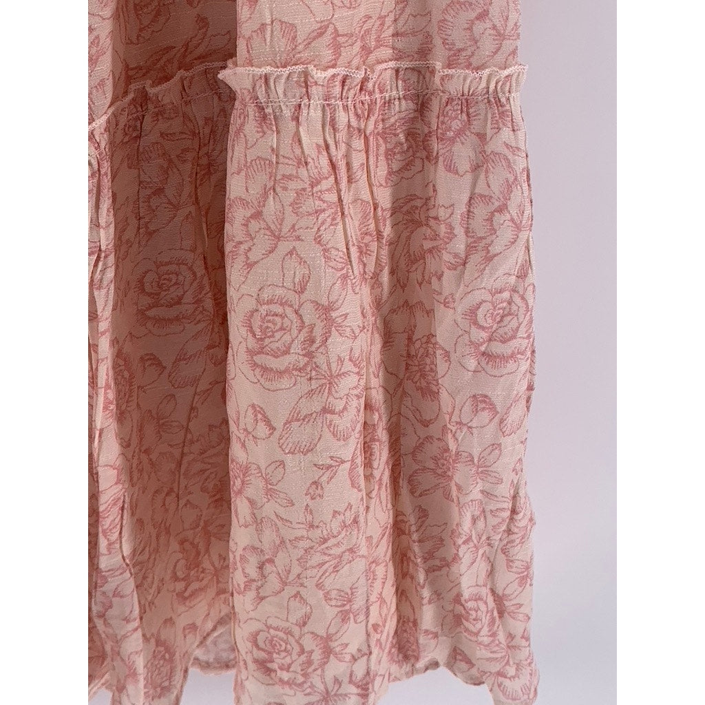 TRIXXI Women's Pink Floral Smocked V-Neck Maxi Dress SZ S