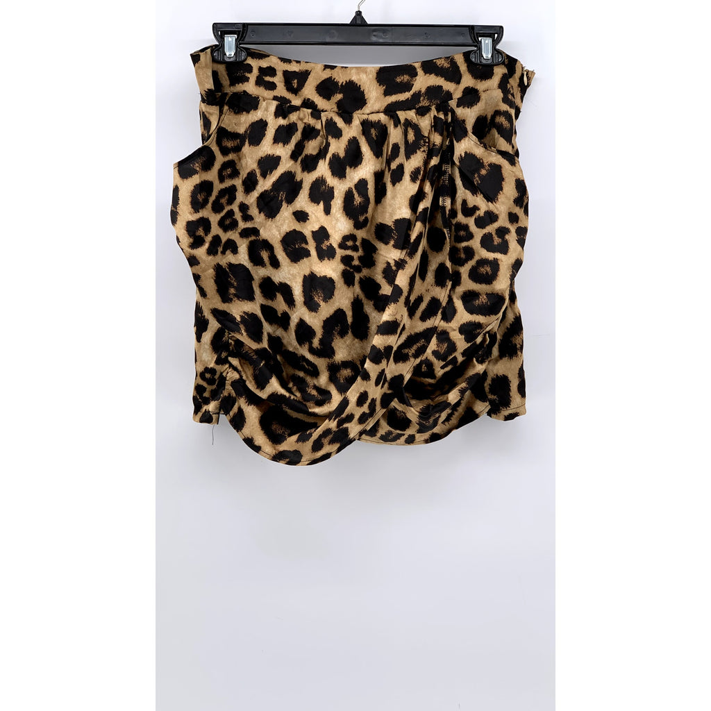 PRETTY LITTLE THINGS Women's Brown Animal Print Ruched Mini Skirt SZ 14