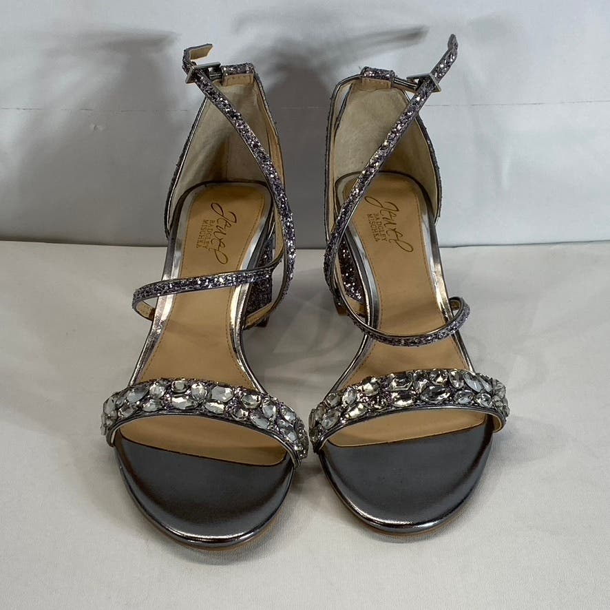 JEWEL BADGLEY MISCHKA Women's Smoke Glitter Claudia Block-Heel Sandals SZ 8