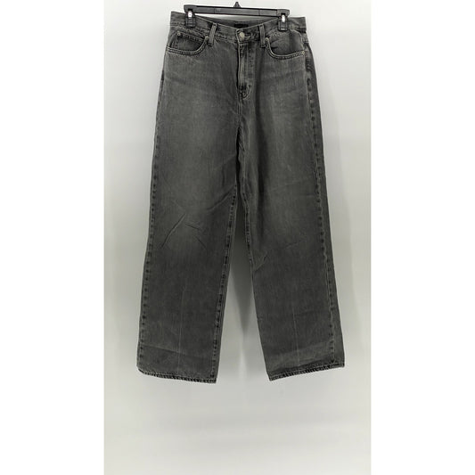 UNIQLO JEANS Women's Washed Black Denim Straight-Leg Wide Jeans SZ 27X31