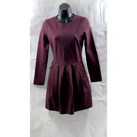 SUNDAY BEST Women's Burgundy Crewneck Long Sleeve A-Line Mini Dress SZ 2