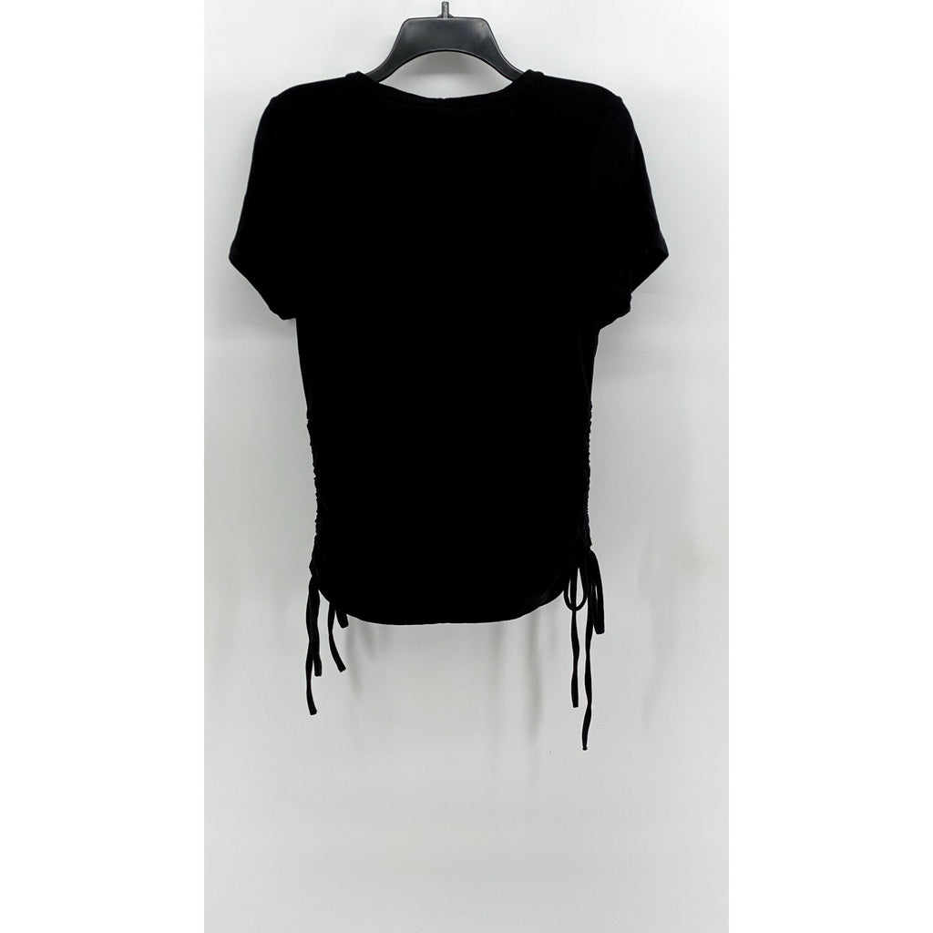 TALENT Women's Black Ribbed Side-Ruched Short Sleeve Top SZ 1XL