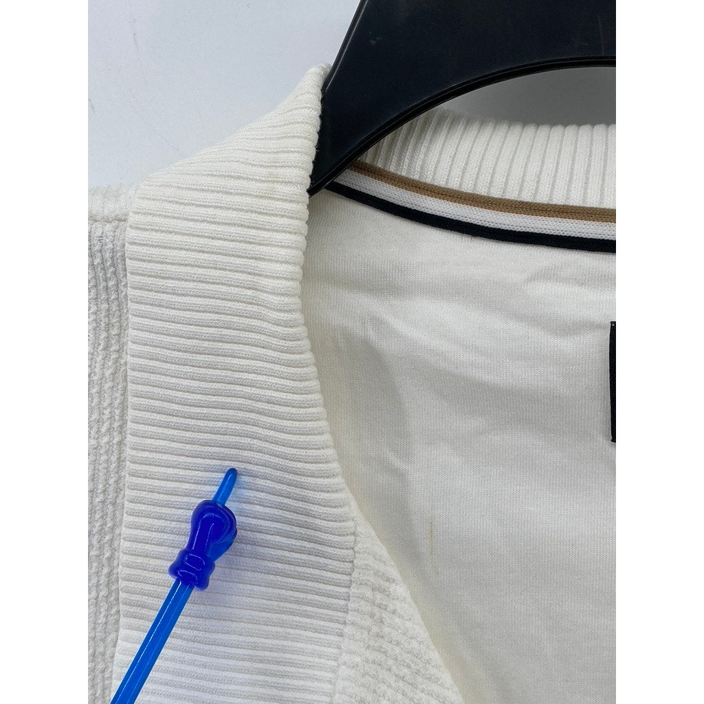 HUGO BOSS Men's Off-White Textured Regular-Fit Button-Up Short Sleeve Shirt SZ L