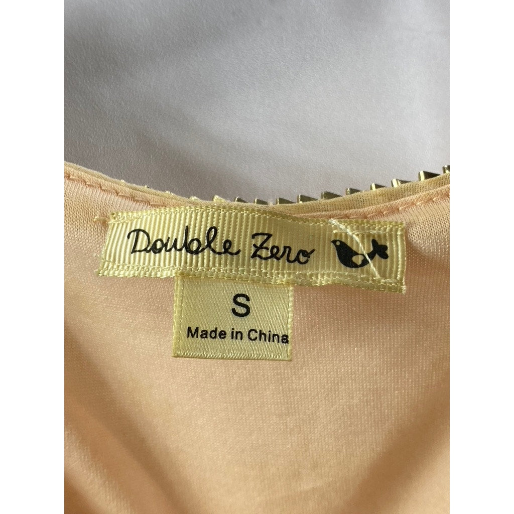 DOUBLE ZERO Women’s Beige Embellished Trim Sheer Scoop-Neck Hi-Low Dress SZ S