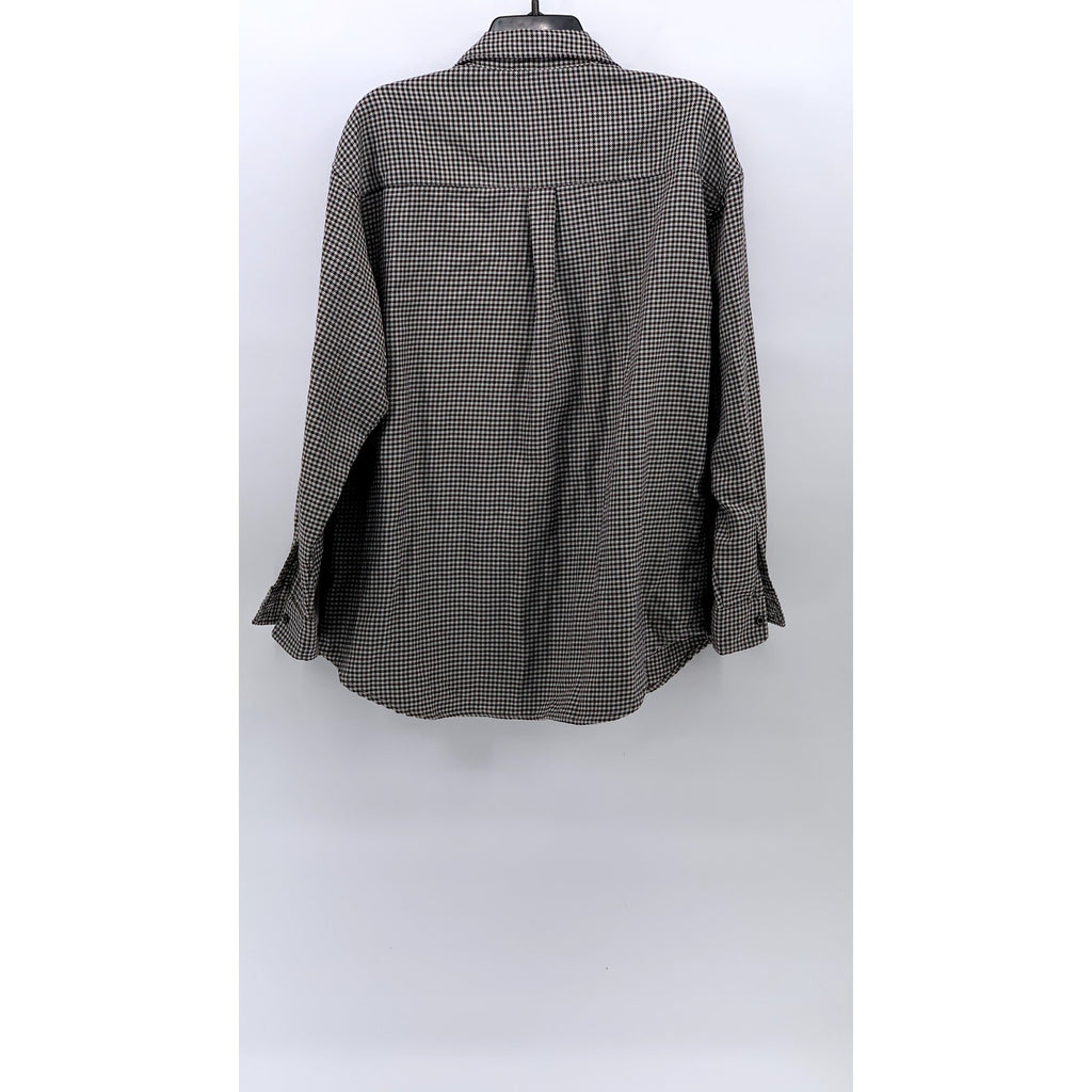 NYLAUS Men's Brown-Black Houndstooth Print Button-Up Rare Vintage Shirt SZ L