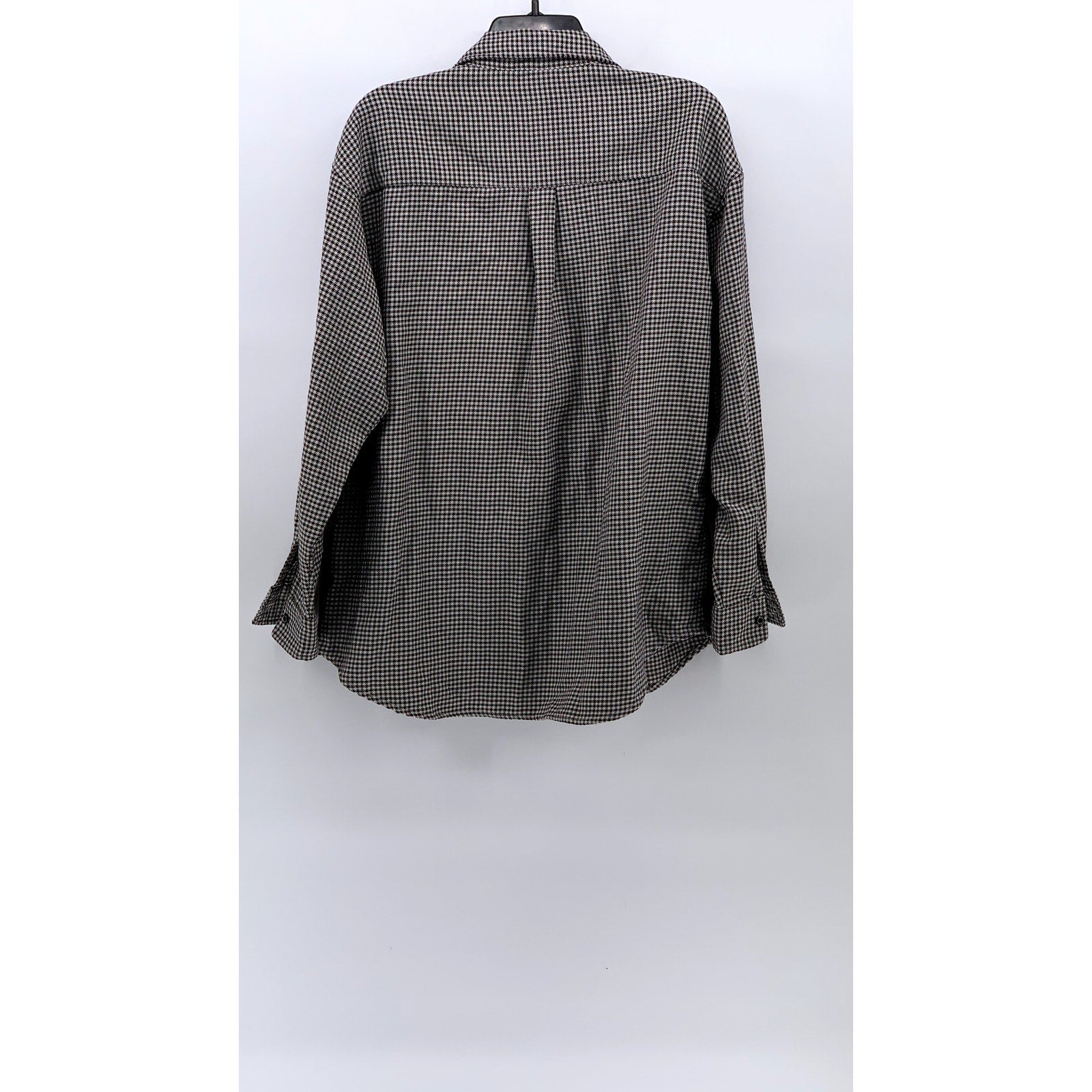 NYLAUS Men's Brown-Black Houndstooth Print Button-Up Rare Vintage Shirt SZ L