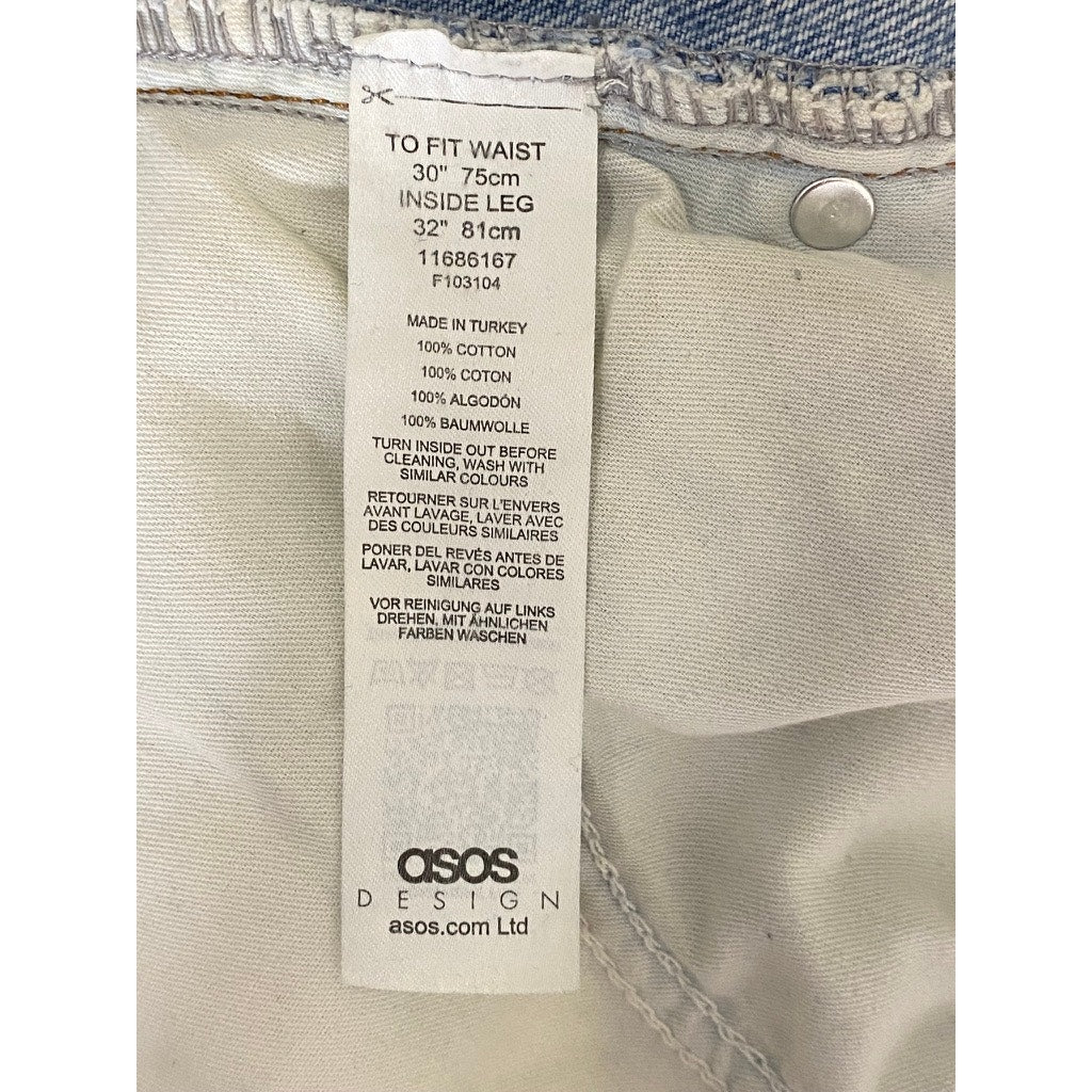 ASOS DESIGN Women's Light Blue Denim Slit-Hem Baggy Straight-Leg Jean SZ 30X32