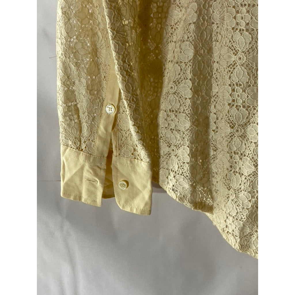 CLUB MONACO Women's Beige Floral Lace Button-Up Long Sleeve Top SZ XS