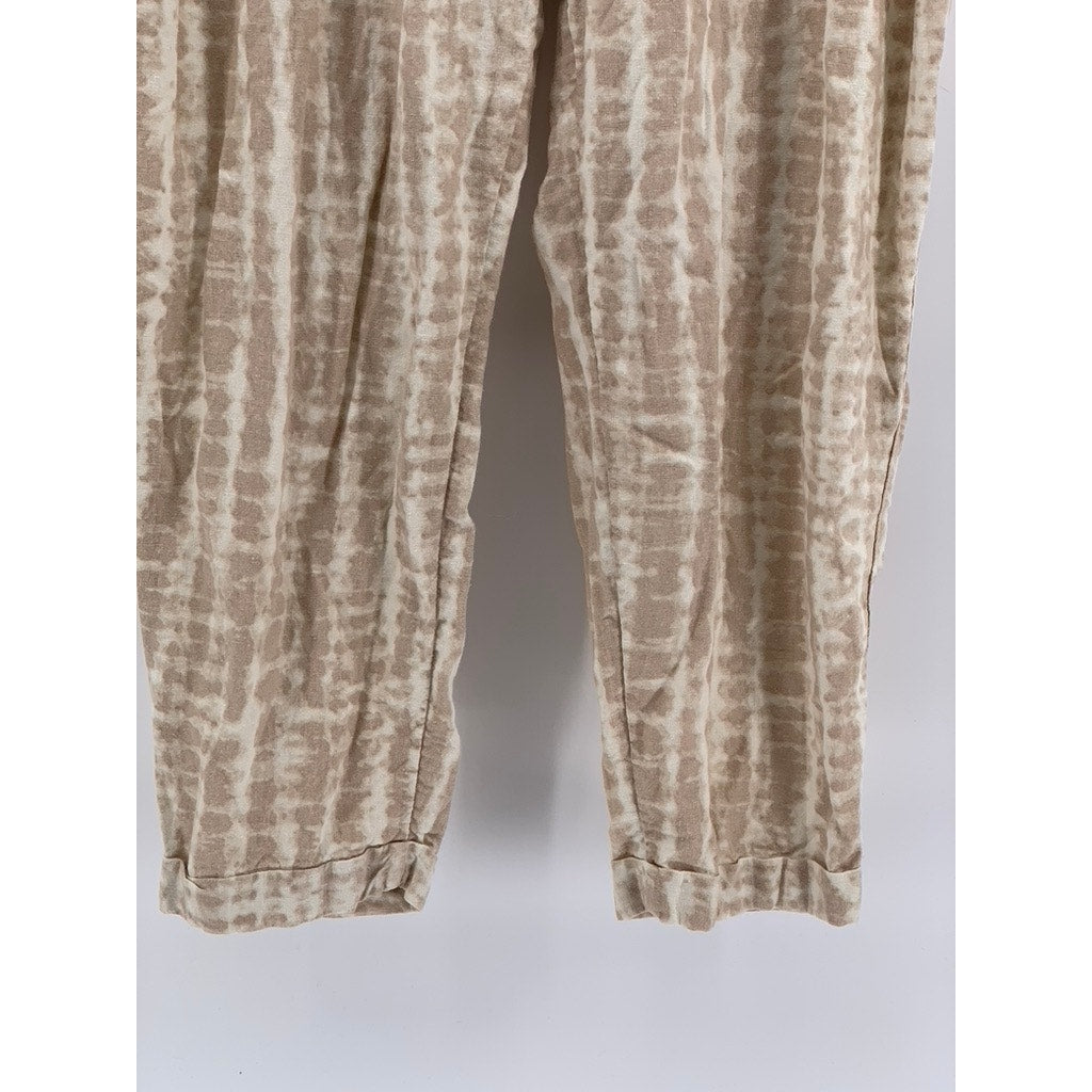 OLD NAVY Women's Beige Spring Tie-Dye High-Rise Linen-Blend Pant SZ L