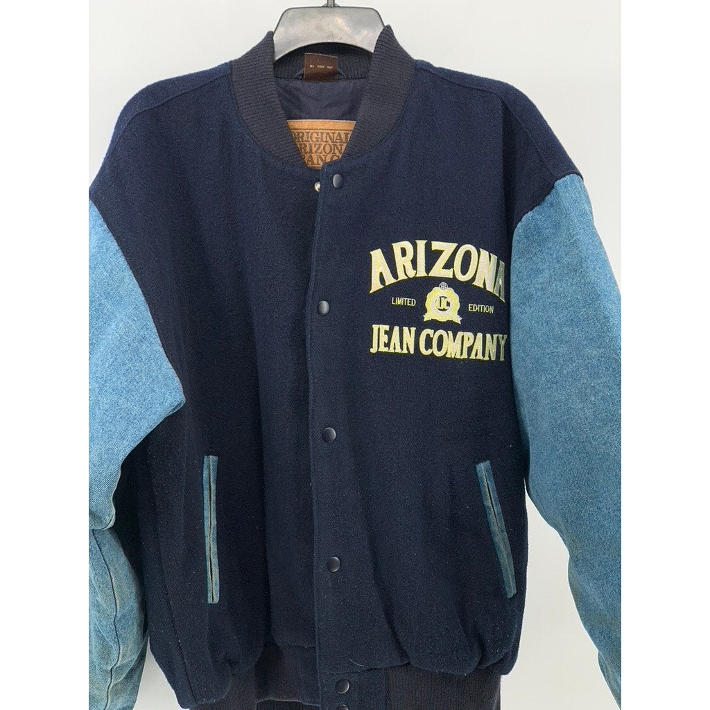 ARIZONA JEAN COMPANY Men's Blue-Navy Vintage 90's Button-Up Varsity Jacket SZ M