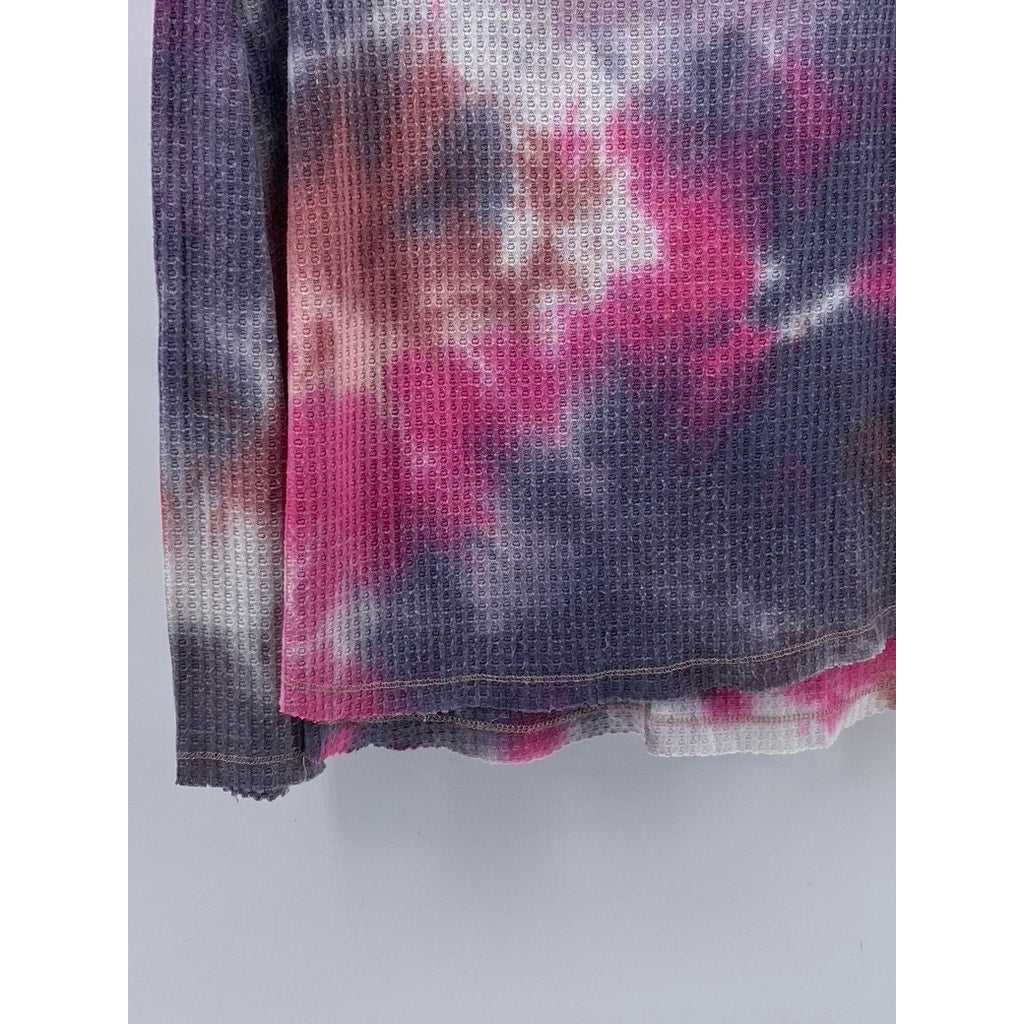 WILD FABLE Women's Pink-Gray Tie-Dye V-Neck Long Sleeve Thermal Top SZ S