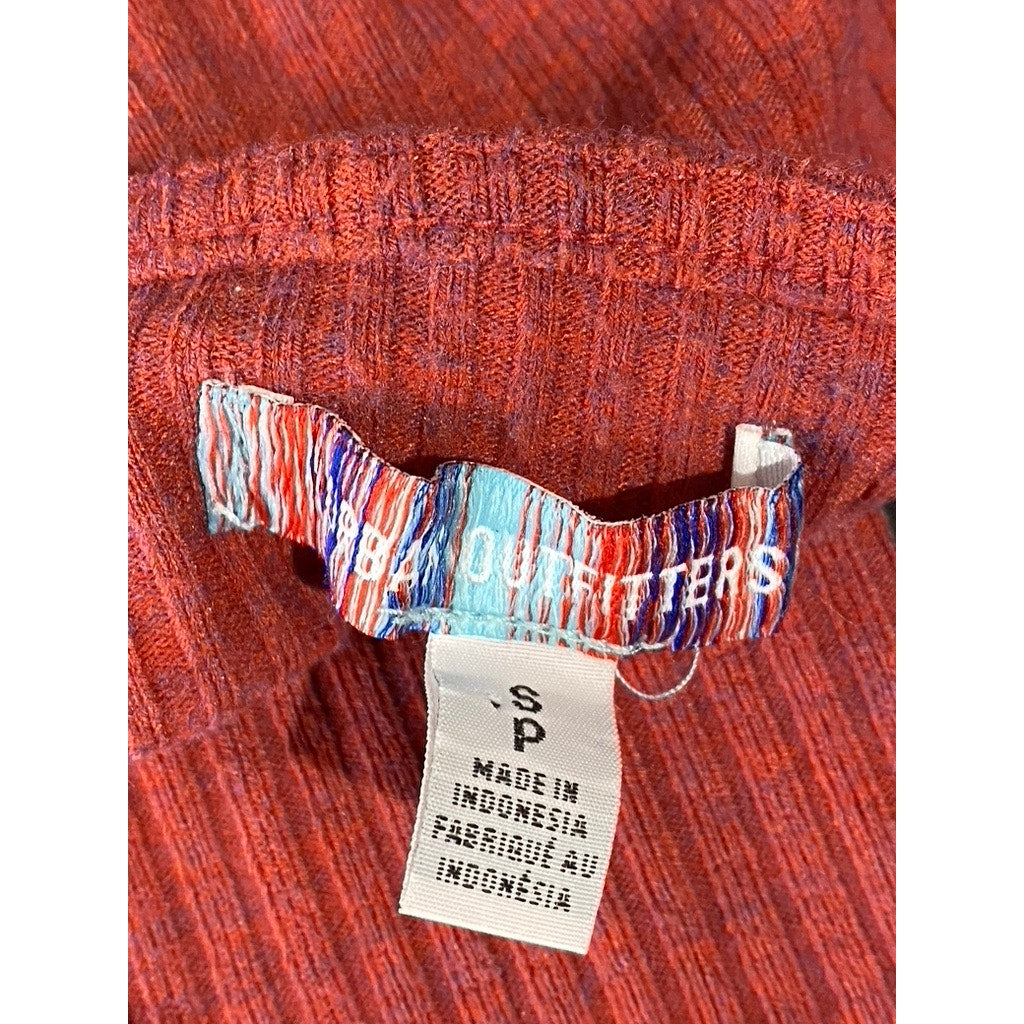 URBAN OUTFITTERS Women's Red Ribbed Square-Neck Long Sleeve Crop Top SZ S