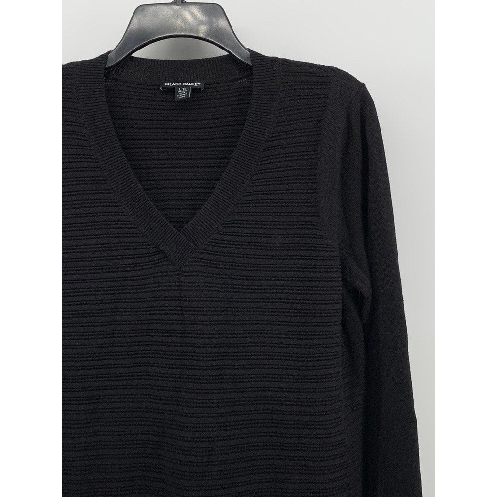 HILARY RADLEY Women's Black V-Neck Layered Ribbed Sweater SZ L