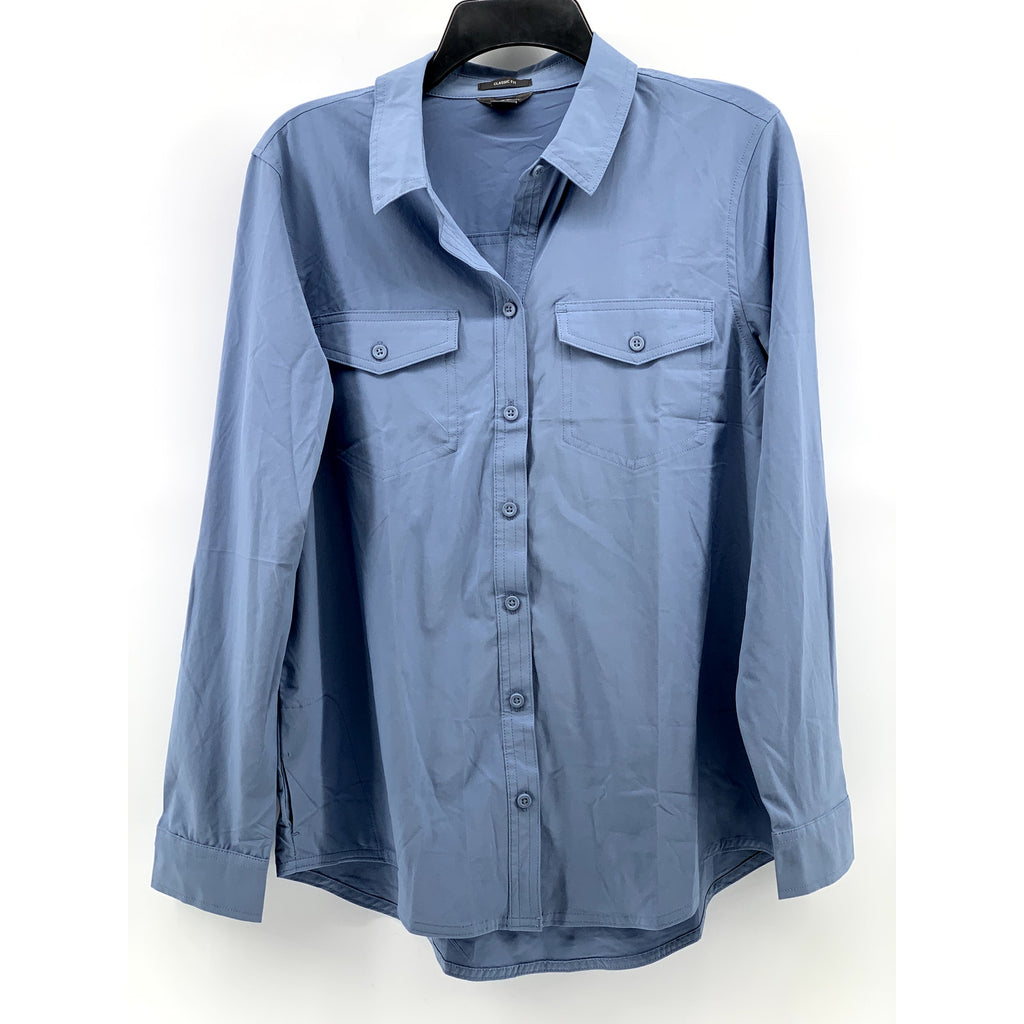 EDDIE BAUER Women's Blue Classic-Fit Button-Up Long Sleeve Top SZ M