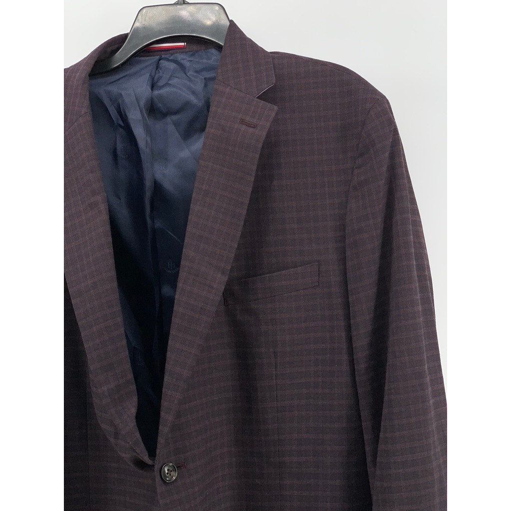TOMMY HILFIGER Men's Brown Micro Grid Two-Button Blazer SZ 48R