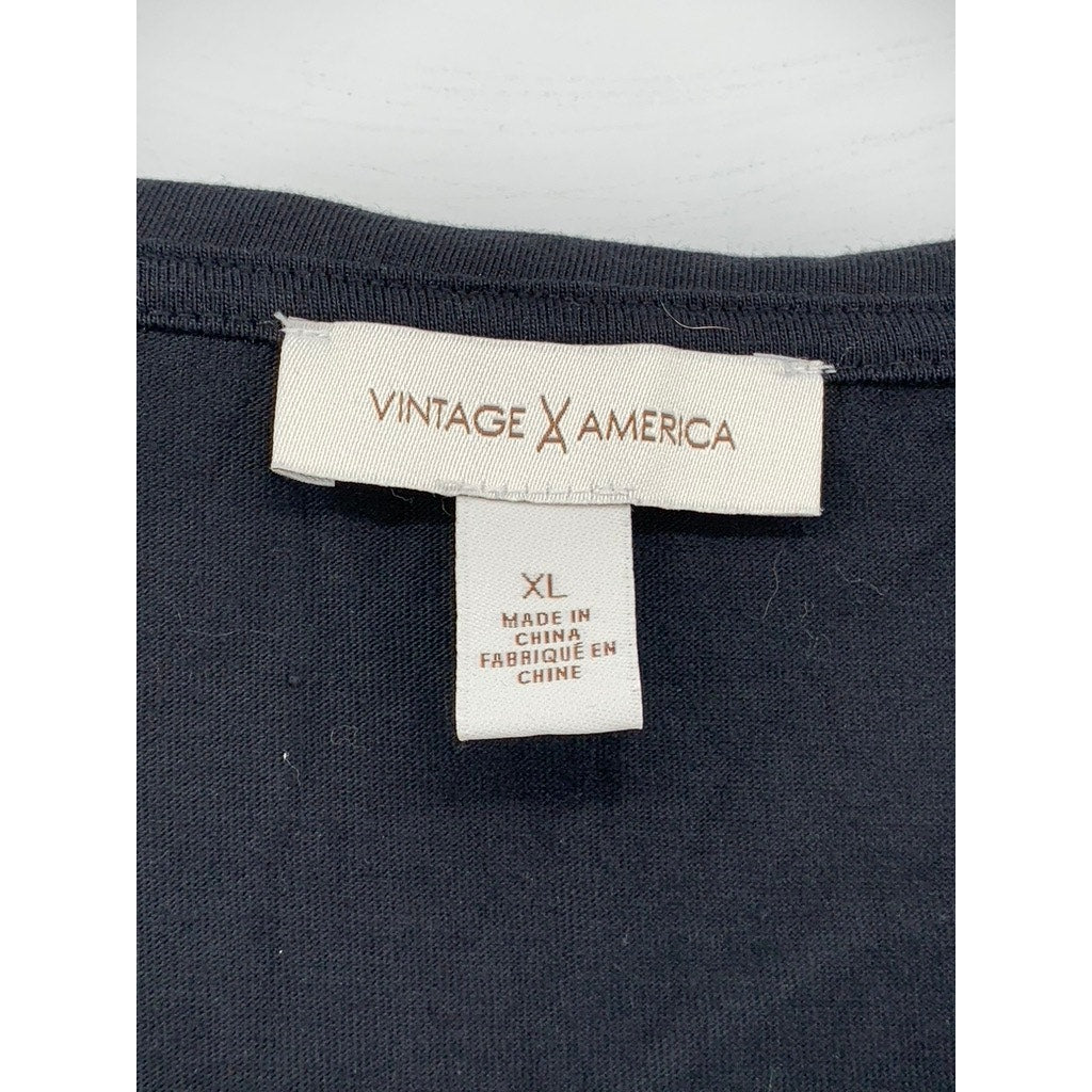 VINTAGE AMERICA Women's Black-Pink Embroidered Flamingo Top SZ XL