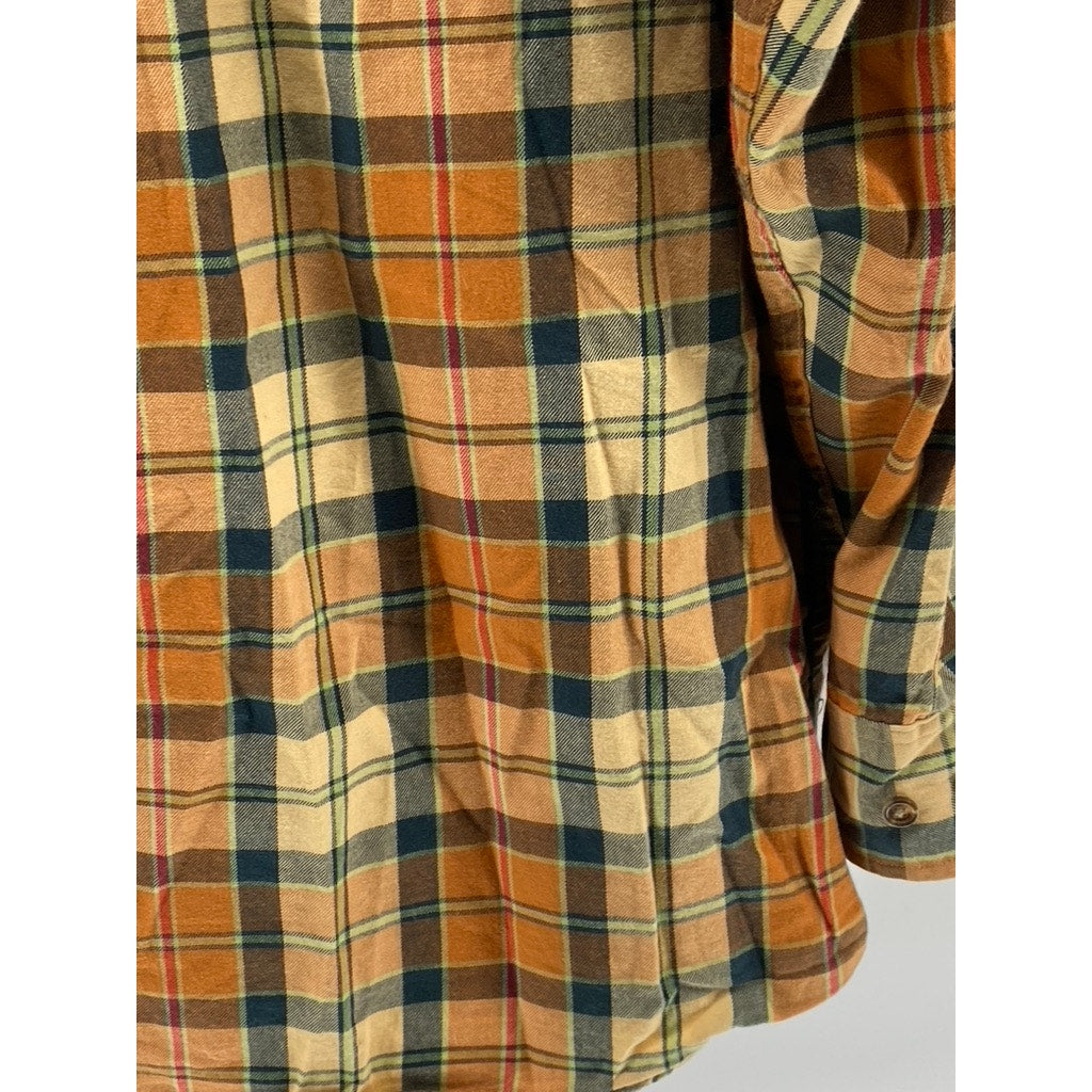 VIYELLA Men's Vintage Orange Plaid Cotton-Wool Button-Up Long Sleeve Shirt SZ2XL