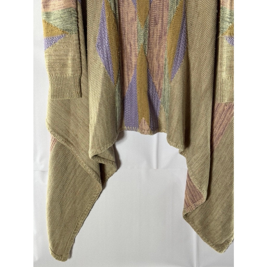 LAUREN RALPH LAUREN Women's Tan/Multi Southwestern Draped Open Cardigan SZ S/M