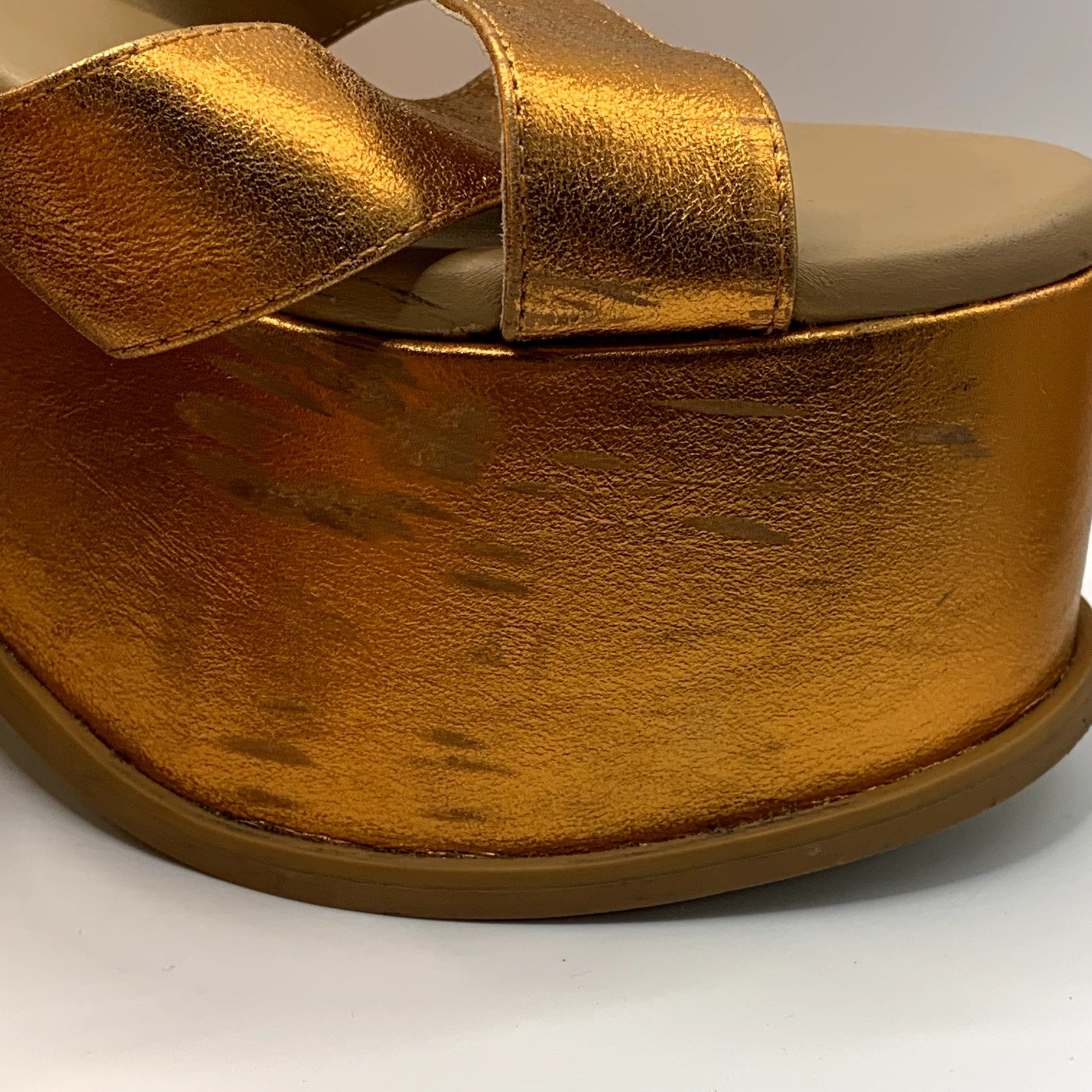 INTENTIONALLY Women's Orange Metallic John Platform Block-Heel Heels SZ 10.5