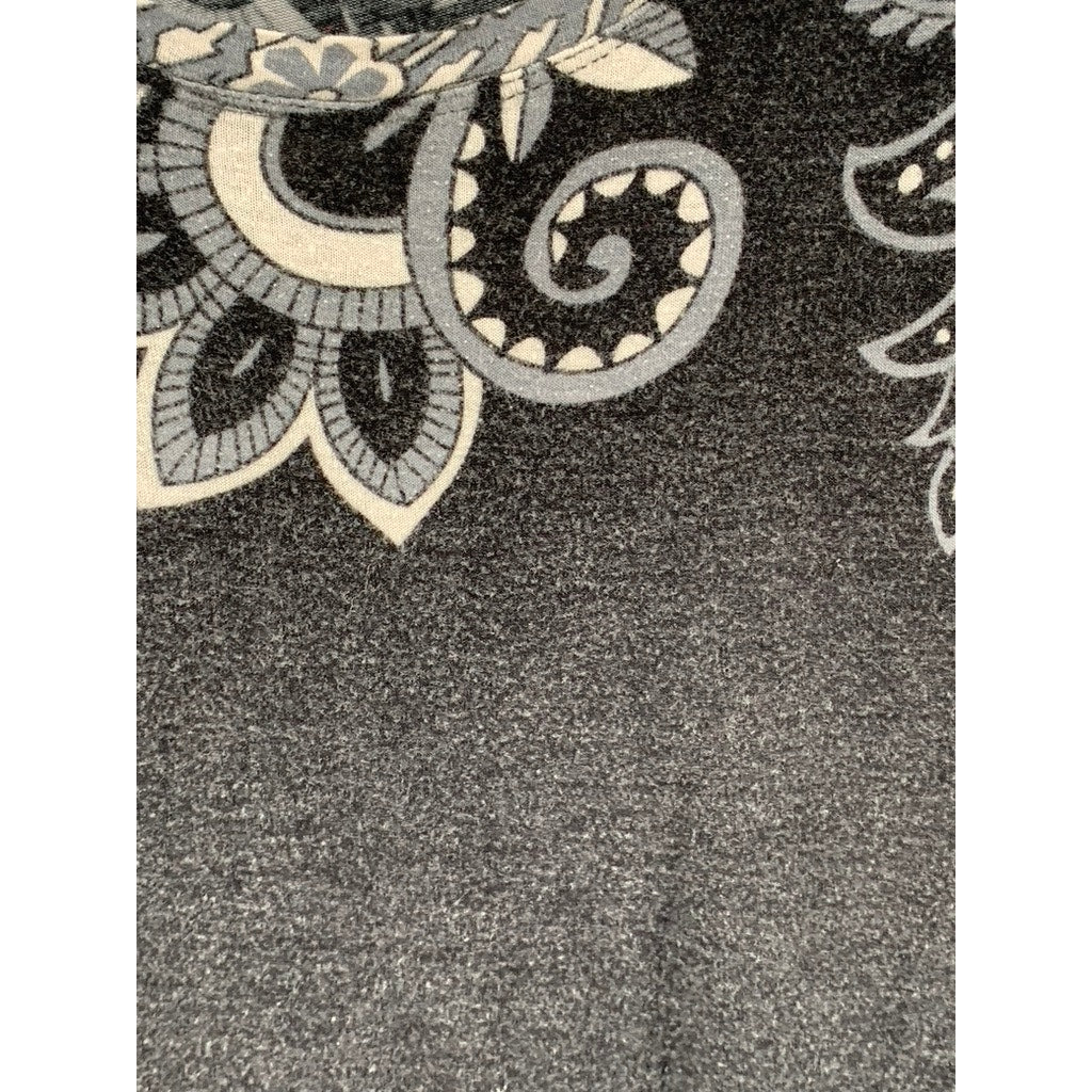 AVENUE Women's Plus Washed Black Paisley Printed 3/4 Sleeve Top SZ 26/28
