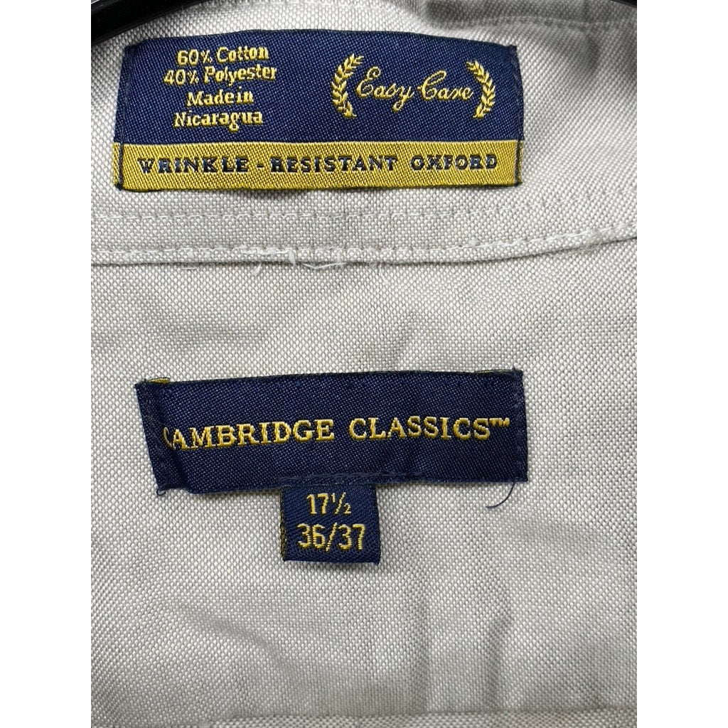 CAMBRIDGE CLASSICS Mens Button Down Long Sleeve Neck: 17 1/2 - 36/37