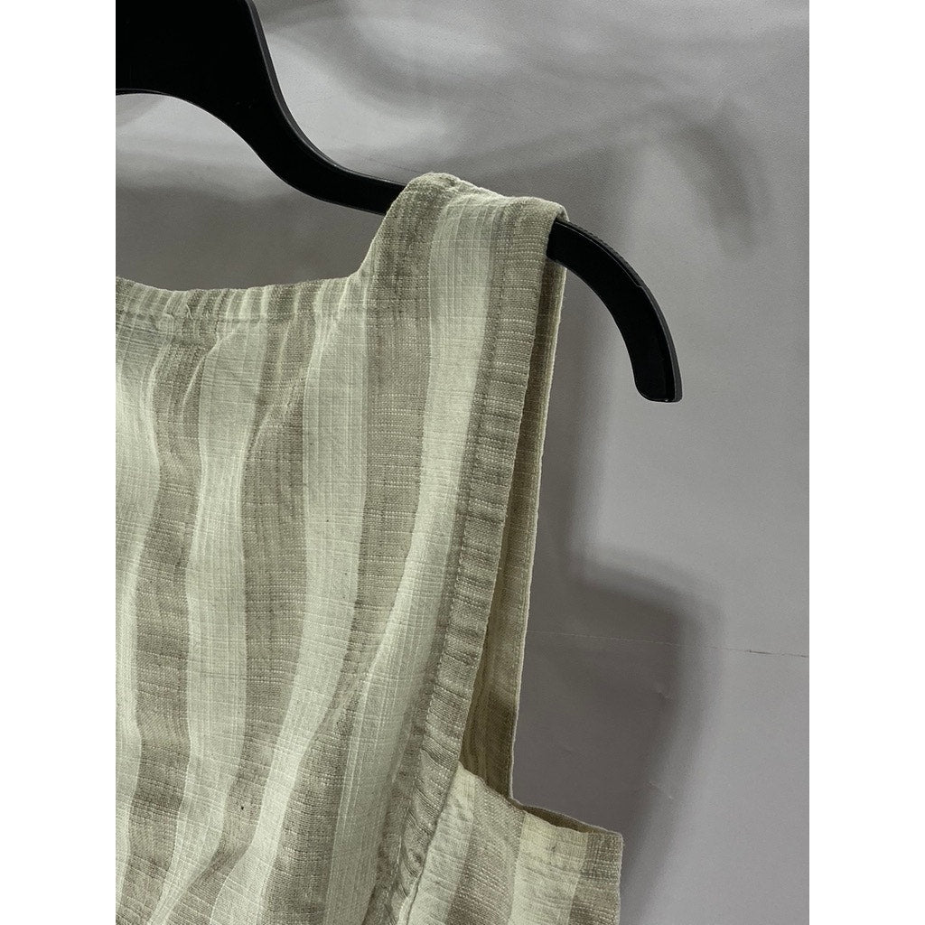 AZOE Women’s Cream-Beige Striped Square-Neck Tie-Hem Cropped Tank Top SZ S