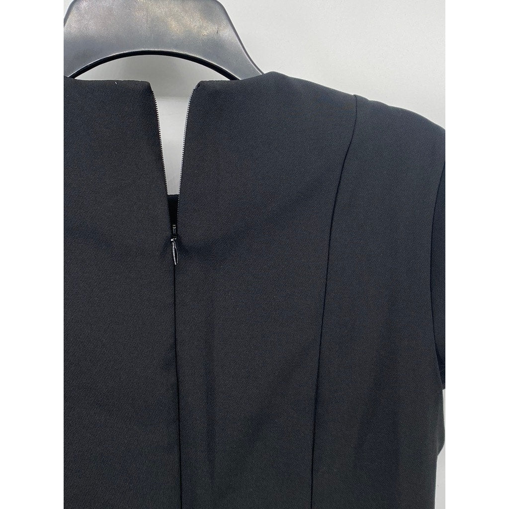 H&M Women's Black Crewneck Short Flutter Sleeves Sheath Knee Length Dress SZ S