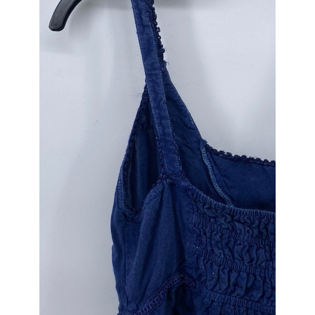 REBELLION Women's Navy Blue Lace-Trim V-Neck Smocked Tank Top SZ M