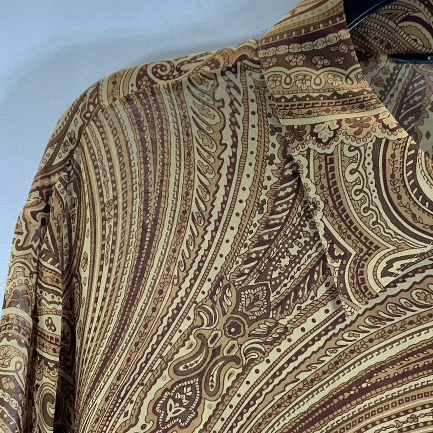 EMANUEL EMANUEL UNGARO Women's Brown Paisley Print Button-Up Sheer Top SZ16/EU40