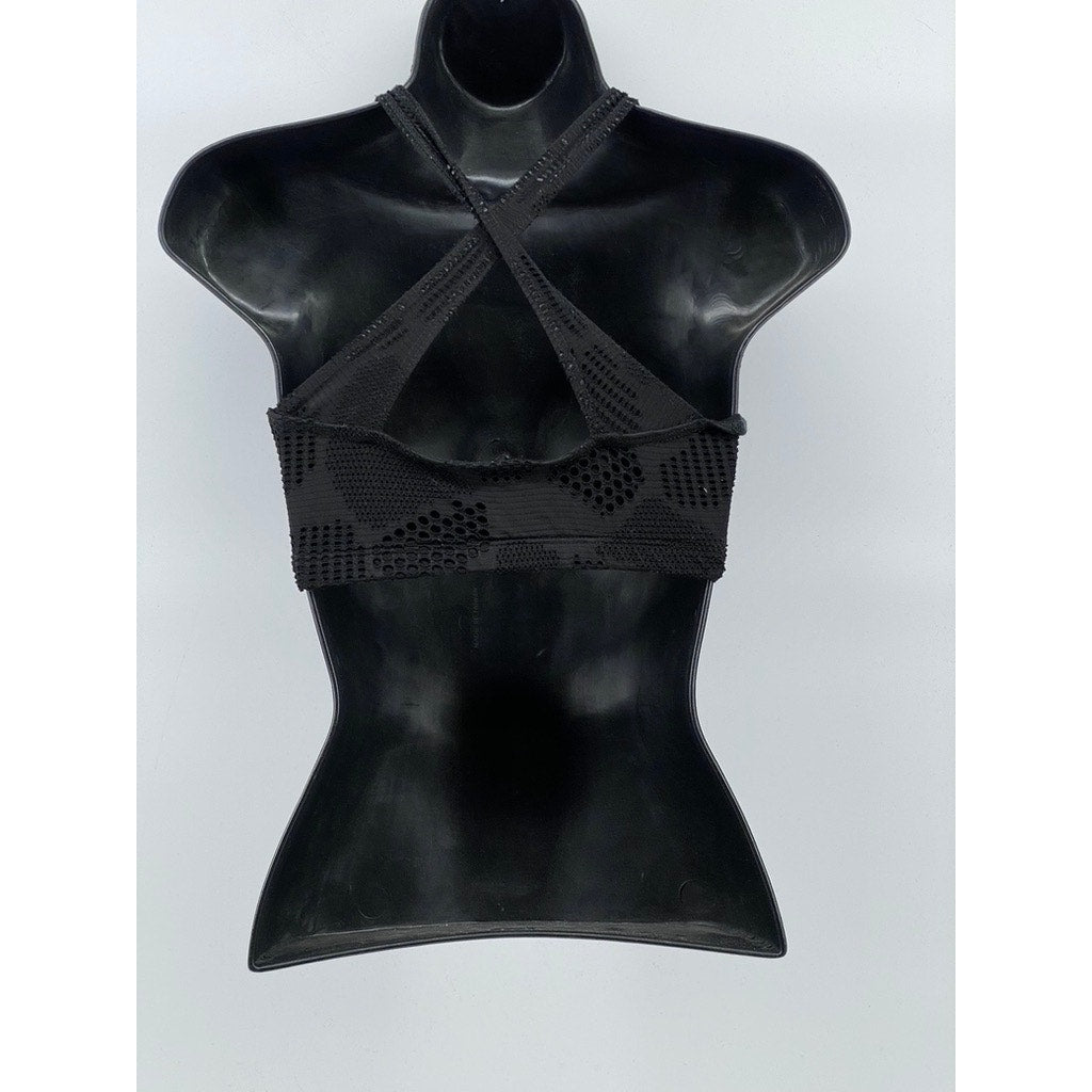 ONZIE FLOW Women's Black Mesh Cutout Cross-Back Sport Bra SZ M/L