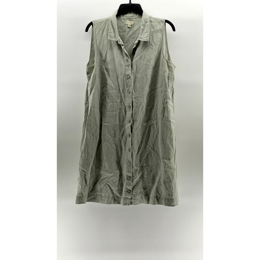 GARNET HILL Women's Green Linen Button-Up Sleeveless Knee Shirt Dress SZ 12