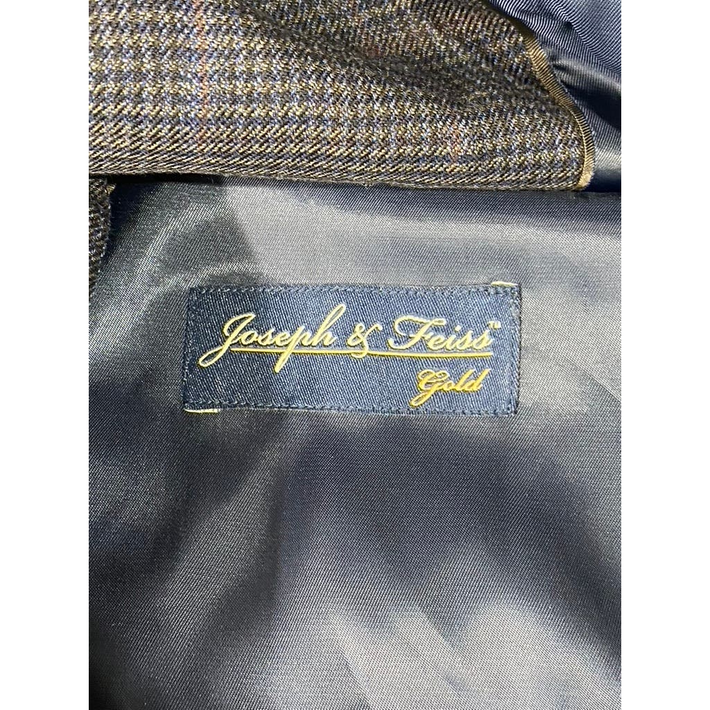 JOSEPH & FEISS GOLD Men's Grey Plaid Classic-Fit Wool Sport Coat SZ 50R