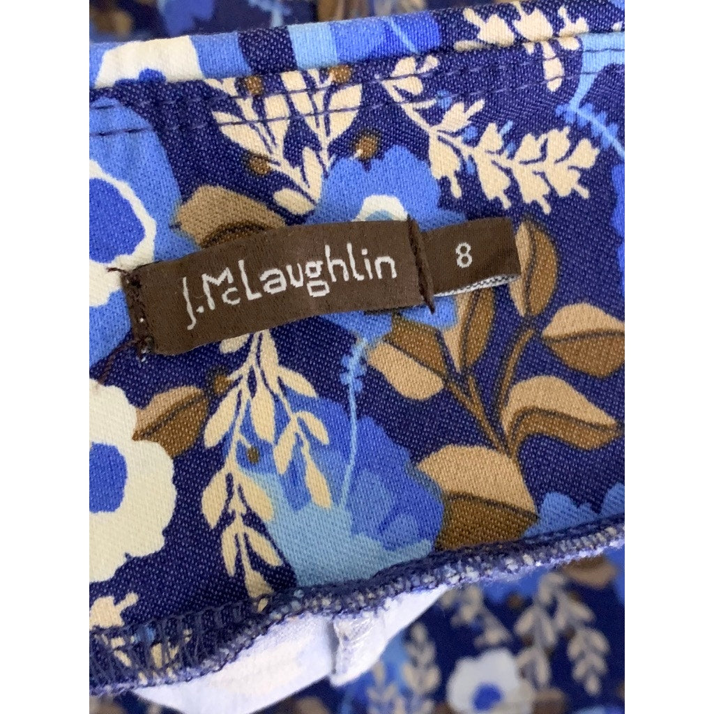 J. MCLAUGHLIN Women's Blue/Brown Printed Masie Pull-On Ankle Pant SZ 8