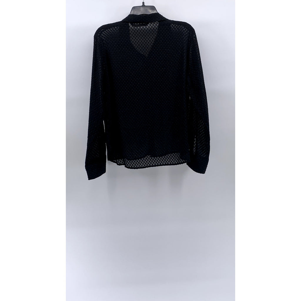 ZARA Women’s Black Sheer Mini Checkered Long Sleeve Button-Up Top SZ L
