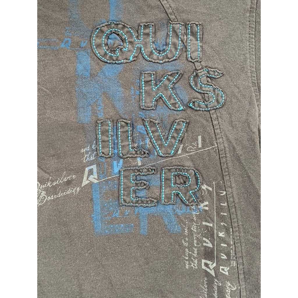 QUICKSILVER Boys' Washed Black Crewneck Patch Logo Long Sleeve T-Shirt SZ 14