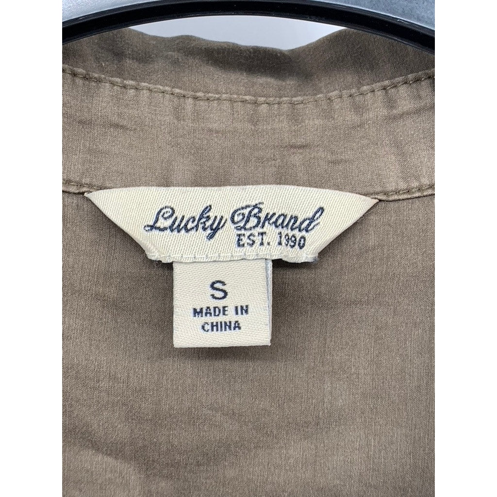 LUCKY BRAND Women's Brown Solid Button-Up Regular-Fit Long Sleeve Top SZ S