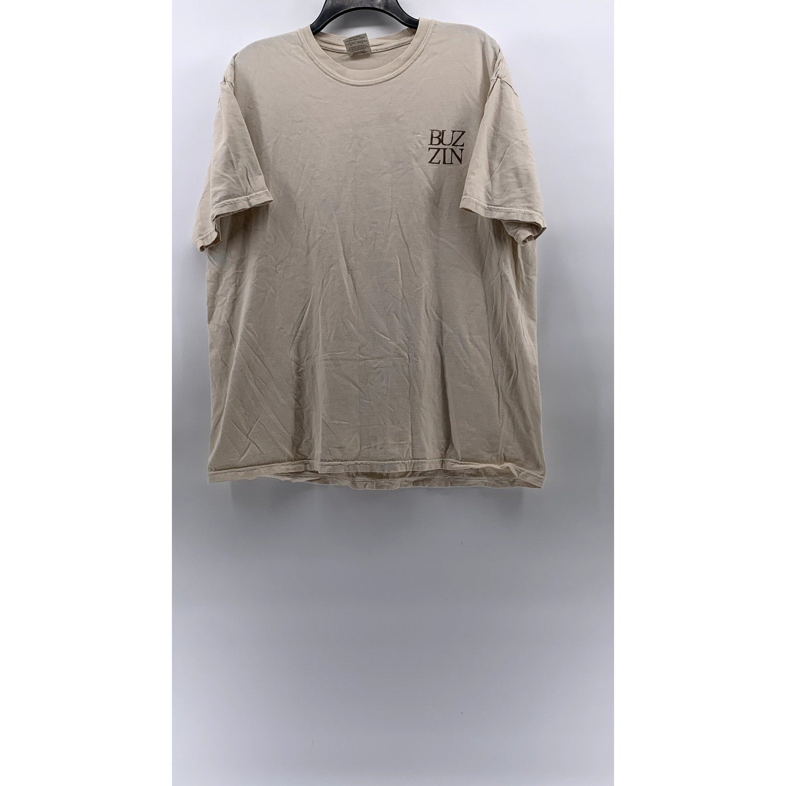 COMFORT COLORS Men's Beige Crewneck Buz-Zin Logo Short Sleeve T-Shirt SZ XL