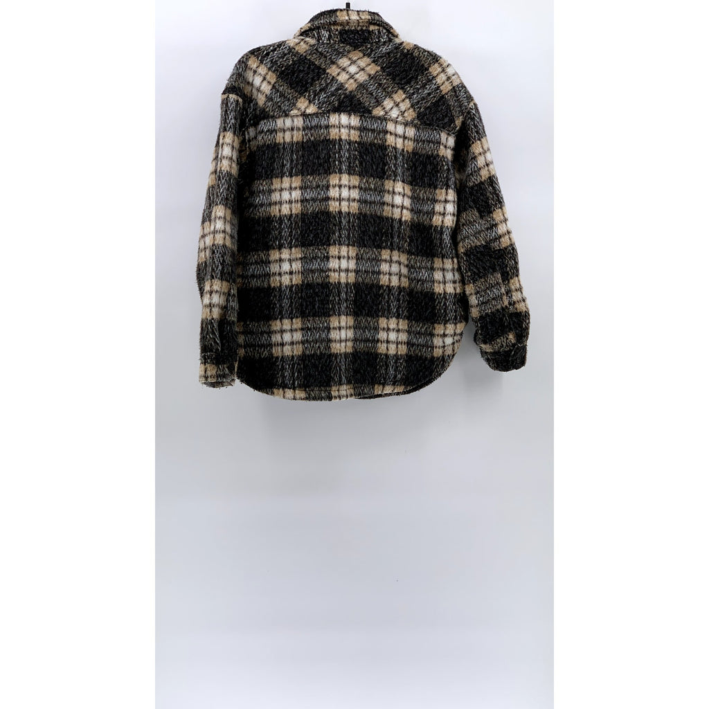 THREAD & SUPPLY Women’s Tan-Black Plaid Flannel Button-Up Shirt Jacket SZ S