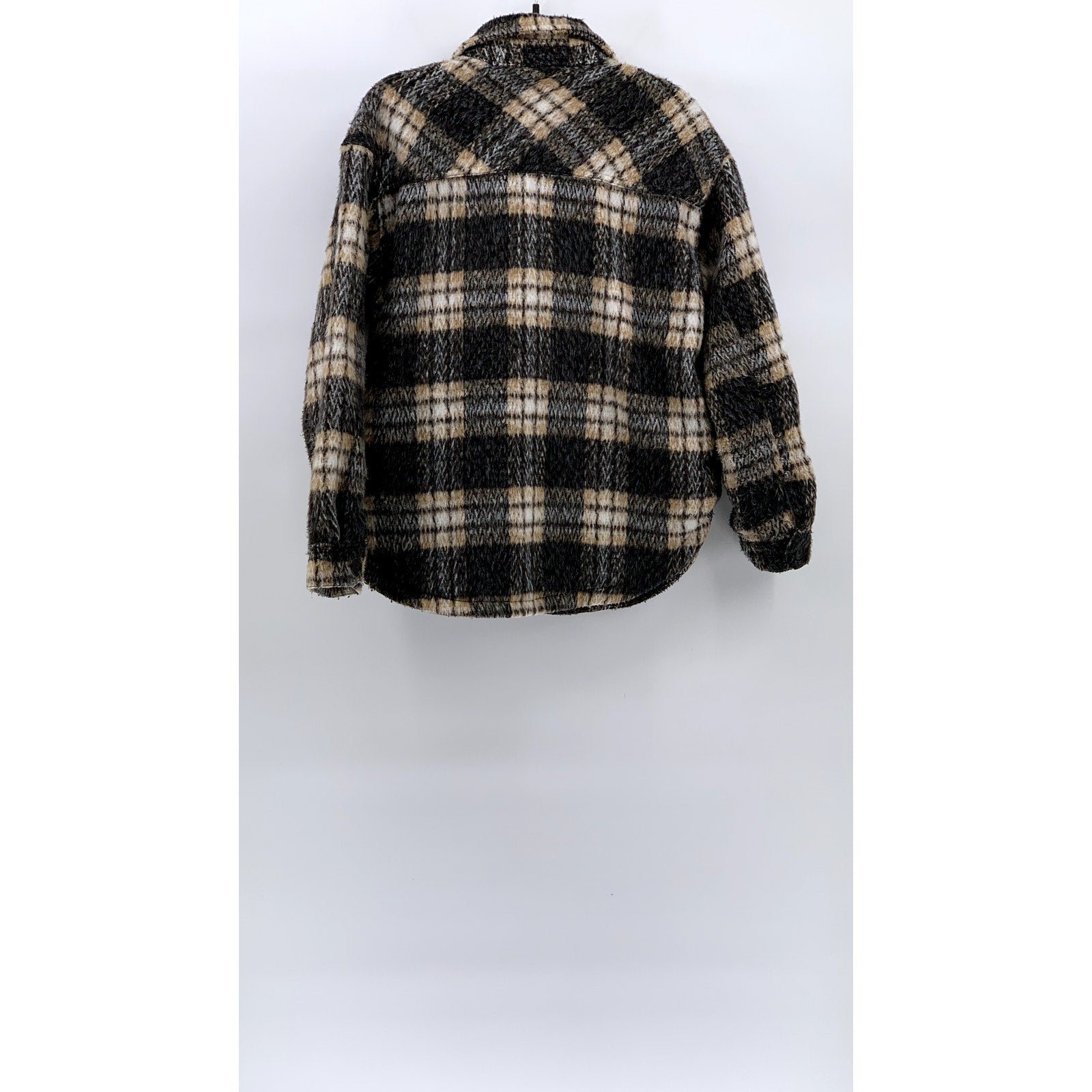 THREAD & SUPPLY Women’s Tan-Black Plaid Flannel Button-Up Shirt Jacket SZ S