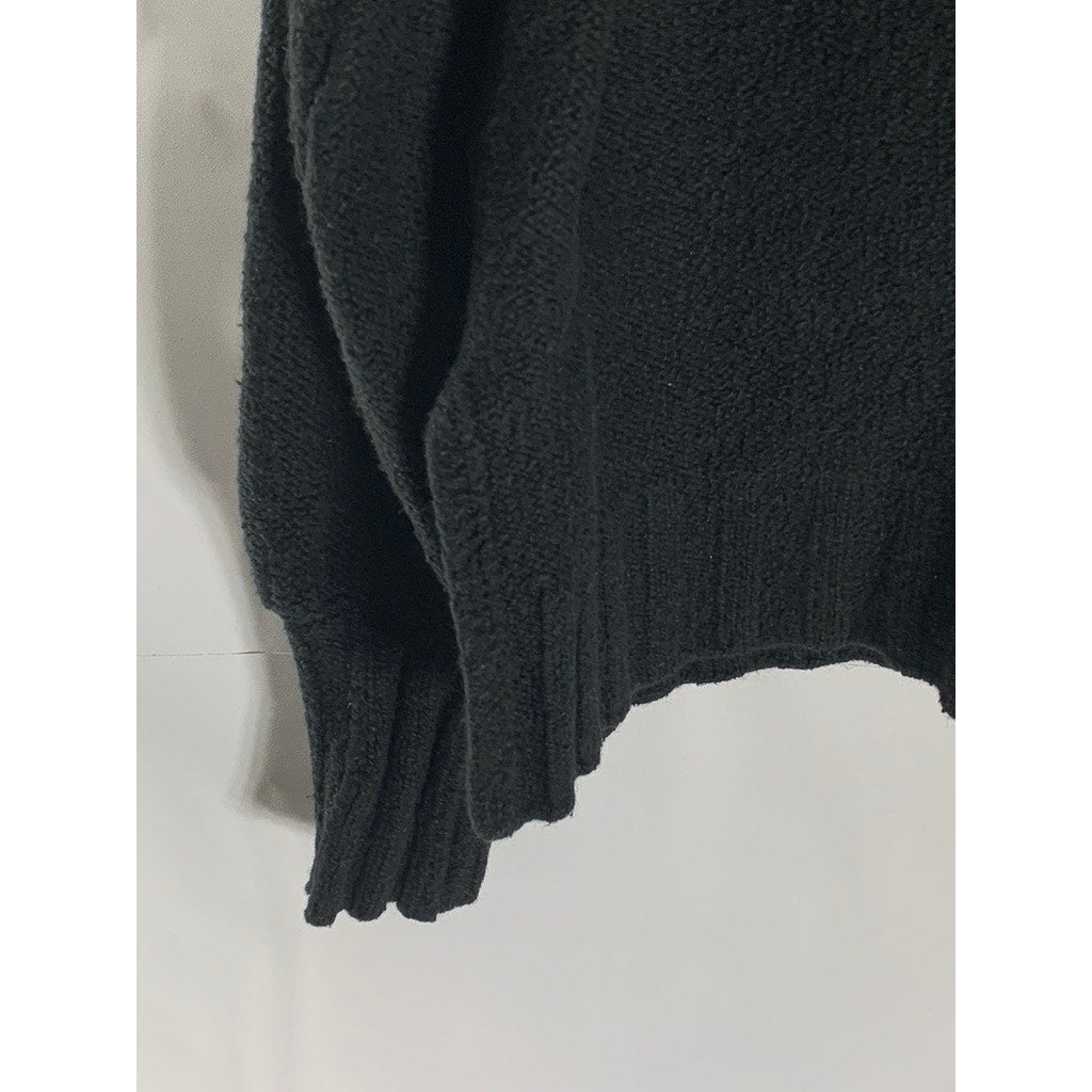 PILCRO Women's Black Solid V-Neck Wide-Cuff Knit Pullover Sweater SZ S